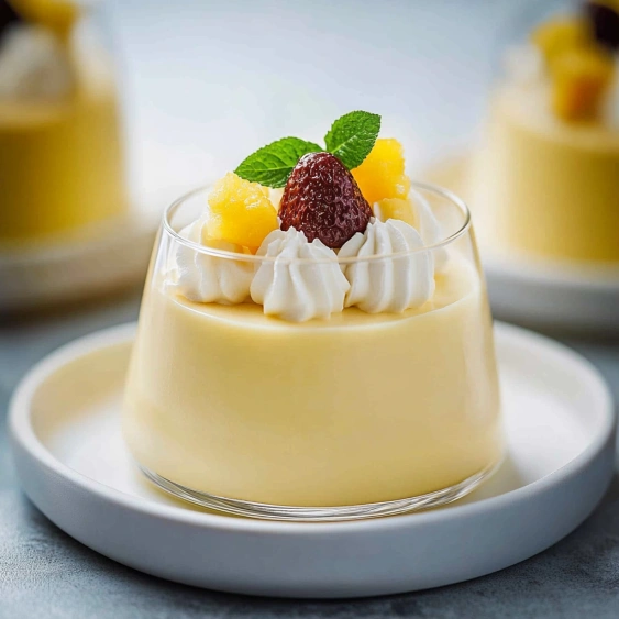 A dessert with a mint leaf on top.