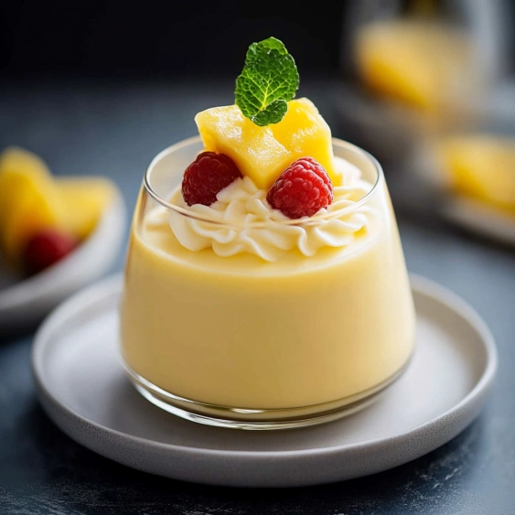 A dessert with a pineapple topping.
