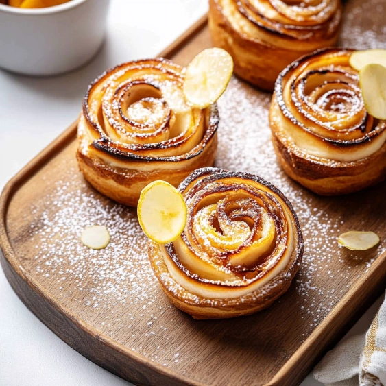 A plate of pastries with powdered sugar and lemon wedges.