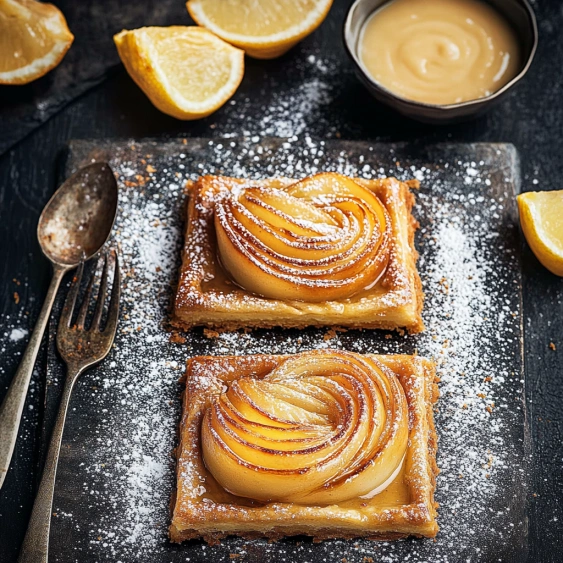 Two pastries with sugar on a plate.