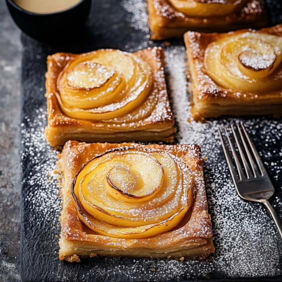 A plate of pastries with powdered sugar on top.