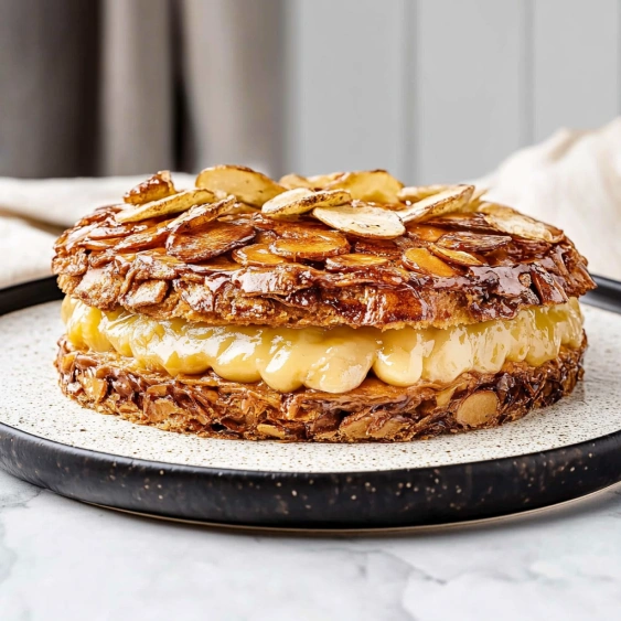 A cake with bananas and nuts on top.