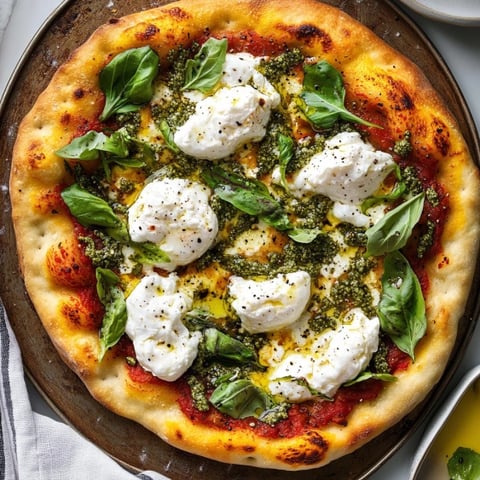 A pizza with white cheese and spinach.
