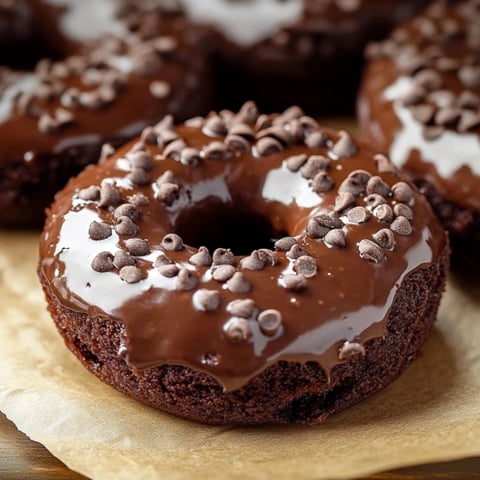 Chocolate donut with chocolate chips.